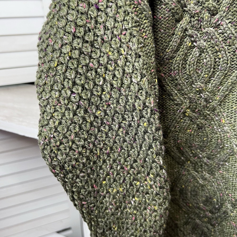 Time and Tru Olive Branch Tweed Cable Knit Sweater Lg 12-14 Chunky Pullover - Picture 2 of 6